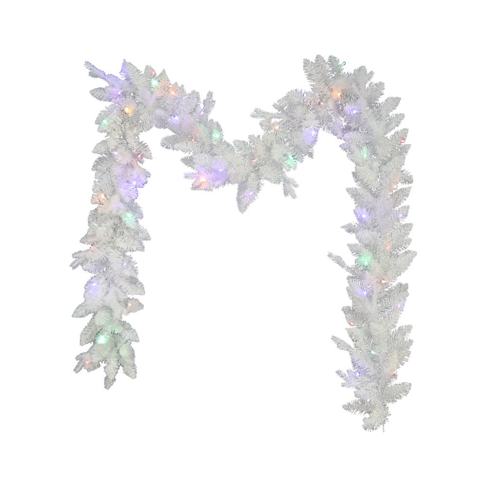 Kurt Adler 9-Foot Pre-Lit Multi-Colored LED Jackson White Pine Garland GRL62090LEDM